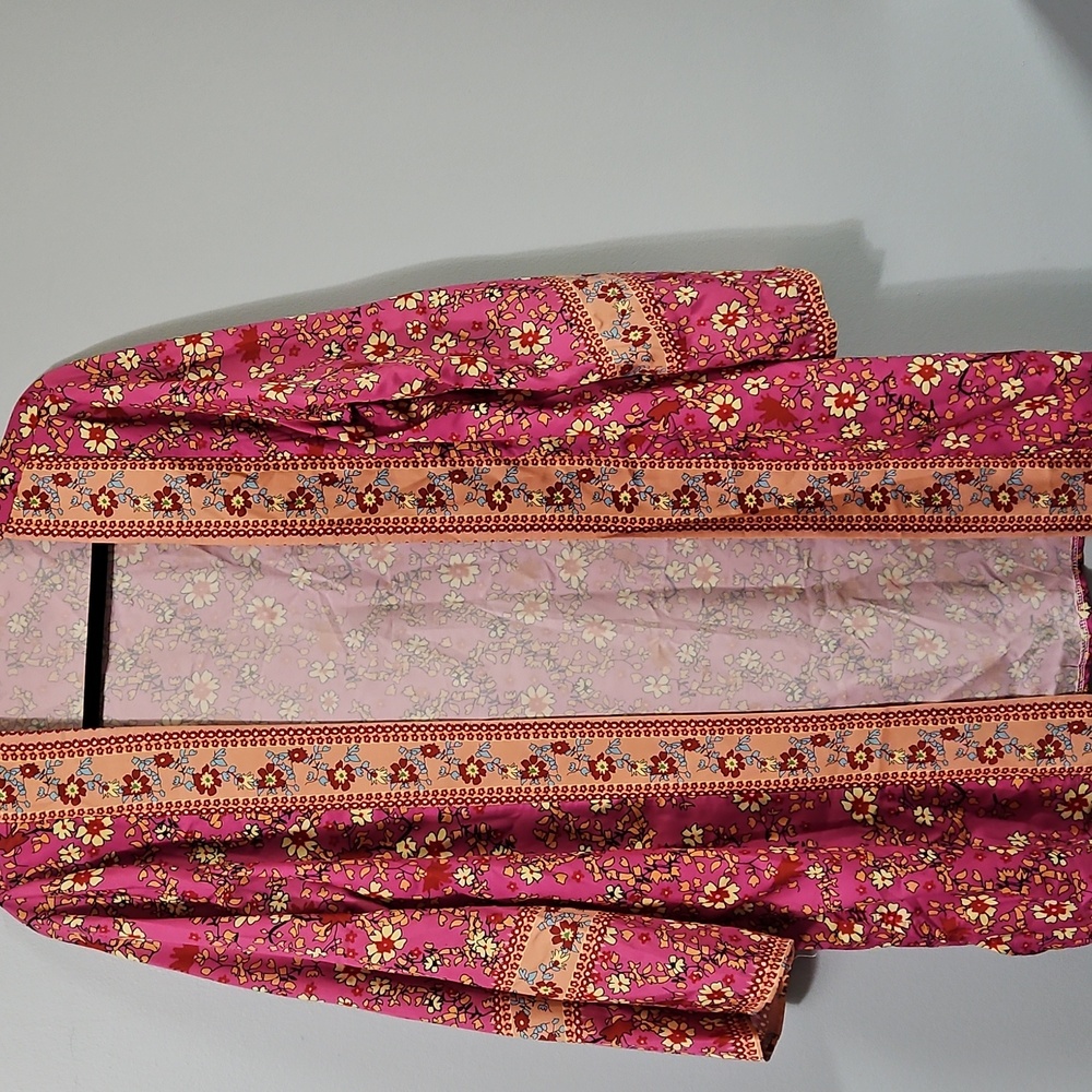 Oriental Style Kimono Cover Up Lightweight Open Front Floral Size S/M #1029 - Picture 5 of 12